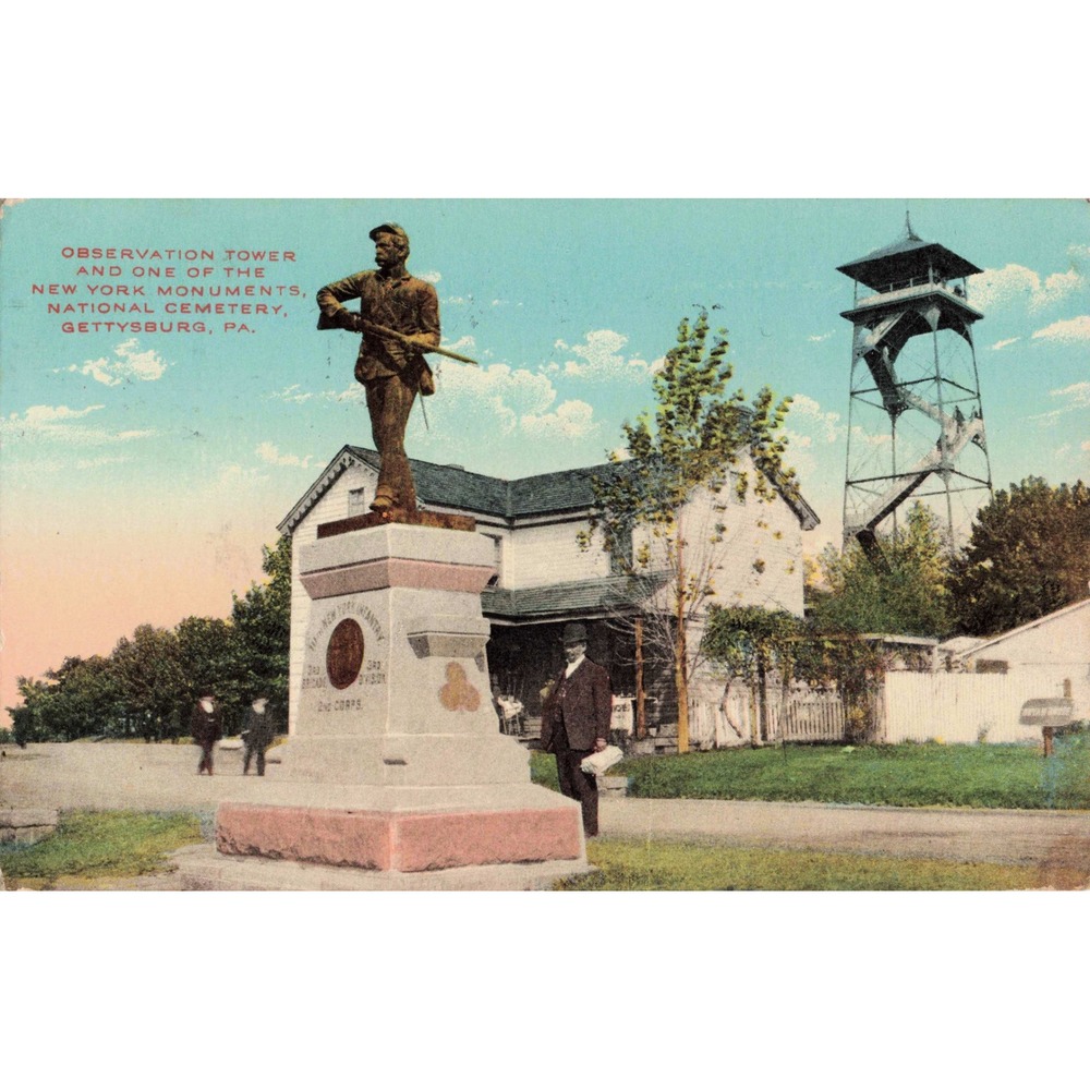 Gettysburg Pennsylvania PA Observation Tower New York Monument Postcard 1913